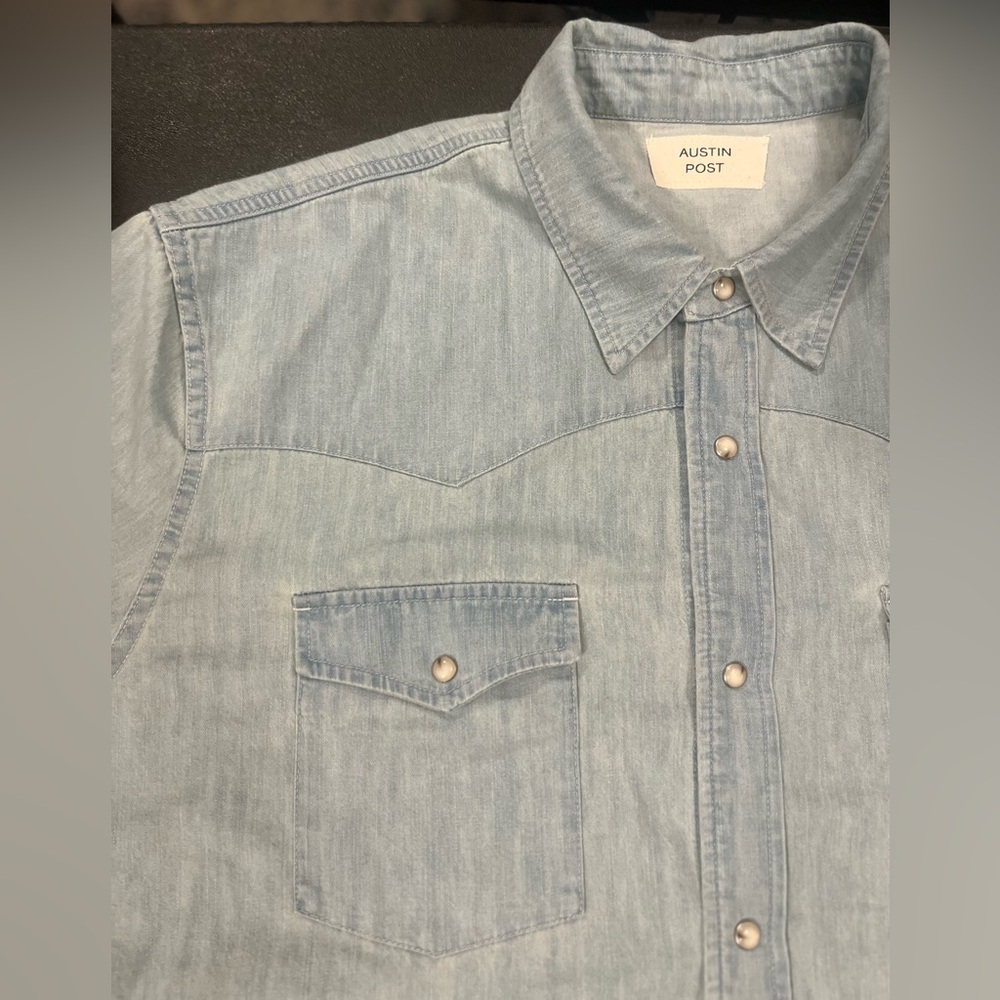 Austin Post Daybreak Denim Western Shirt Big Sky 100% Cotton Post Malone $198 - Picture 12 of 15